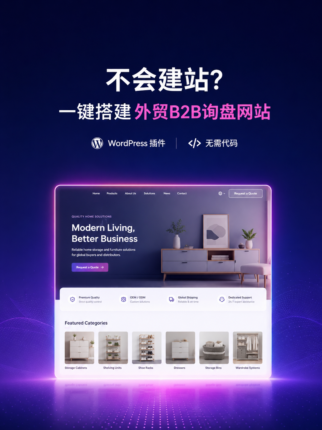 不会建站？一键搭建外贸B2B询盘网站，WordPress插件，无需代码